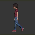 3D Model Child Wearing Red T shirt Blue Jeans And Pink Shoes Walking On Gray Background