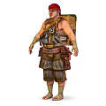 Fantasy Character With Red Headscarf Backpack And Beast Creature Companion