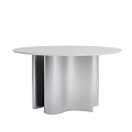 Modern Round Dining Table With Light Colored Tabletop And Silver Wavy Legs 3d model