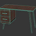 Modern Minimalist Wooden Desk With Two Drawers Metal Handles And Slim Legs