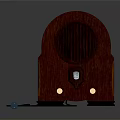 Vintage Electronic Radio With Wooden Case Circular Speaker Grille And Yellow Indicator Lights