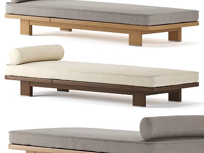 Sofa Bench With Wooden Frame Padded Seat And Roll Pillow In Modern Gray Beige Design 3d model