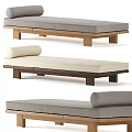 Sofa Bench With Wooden Frame Padded Seat And Roll Pillow In Modern Gray Beige Design
