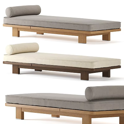 Sofa Bench With Wooden Frame Padded Seat And Roll Pillow In Modern Gray Beige Design 3d model