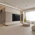 Modern Living and Dining Room Interior With Minimalist Sofa TV Wall And Open Layout