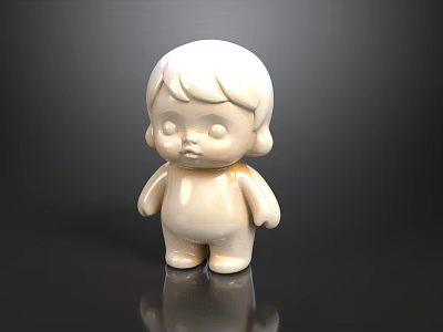 Cute White Ceramic Figurine With Doll Like Features Standing On Black Background With Glossy Reflection 3d model