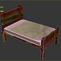 Wooden Bed Frame With Carved Headboard Footboard And Light Beige Mattress