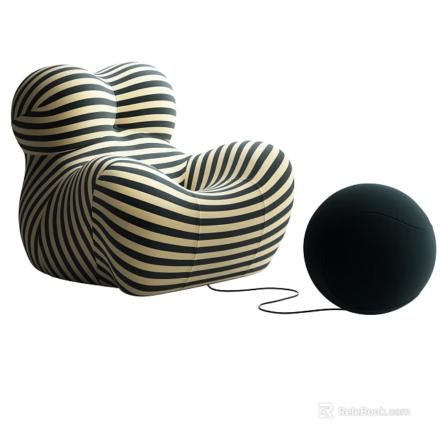 Modern Single Sofa with Black and White Stripes and a Black Ball Design 3d model 