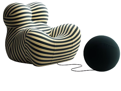Modern Single Sofa with Black and White Stripes and a Black Ball Design 3d model