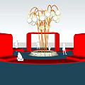 Garden Ornament With White Spherical Decor And Red Curved Seats In Outdoor Area