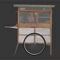 Traditional Wooden Vendor Cart With Glass Windows White Panels Metal Roof And Wheel