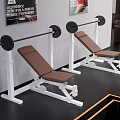 Two Adjustable Brown Weight Bench Press With Barbell And White Frame For Gym Sports Equipment