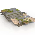 3D Model of Stone Steps with Moss and Broken Ground Terrain Structure 3d model
