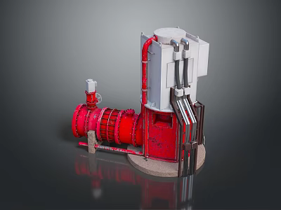 Red And White Industrial Mechanical Device With Pipes And Metal Components On Base 3d model