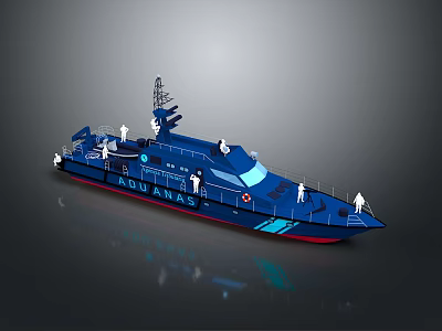 Blue Sun Anna Patrol Boat With Crew Figures And Radar Equipment 3d model