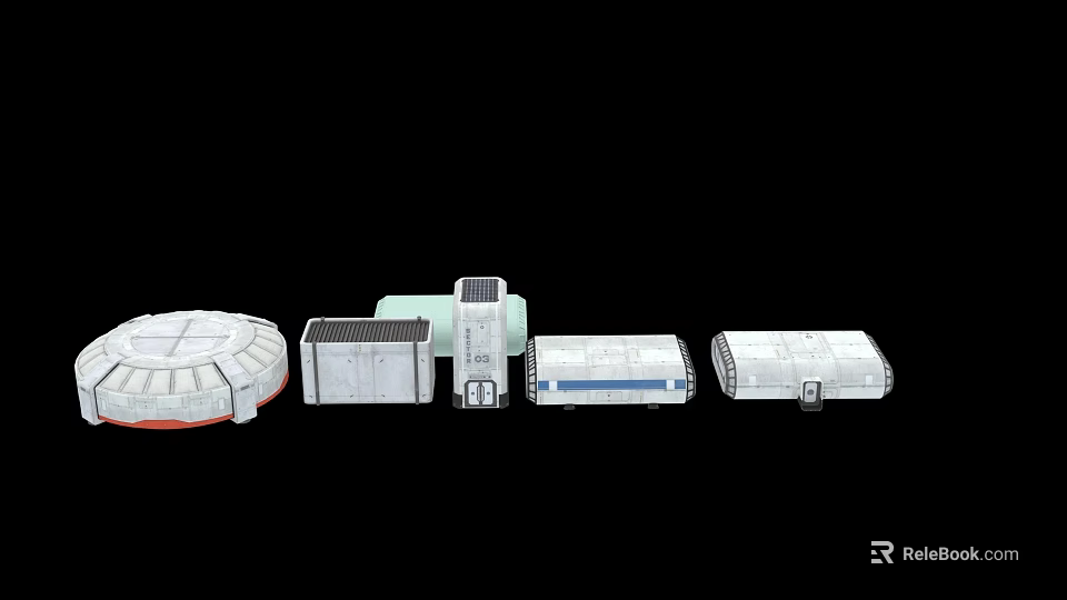 Modern Industrial Equipment Modules With Circular Enclosures And Rectangular Control Units 3d model 