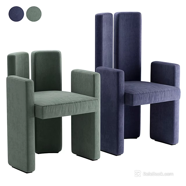 Modern Minimalist Accent Chair With Green Navy Blue Plush Upholstery And Wide Armrests 3d model 