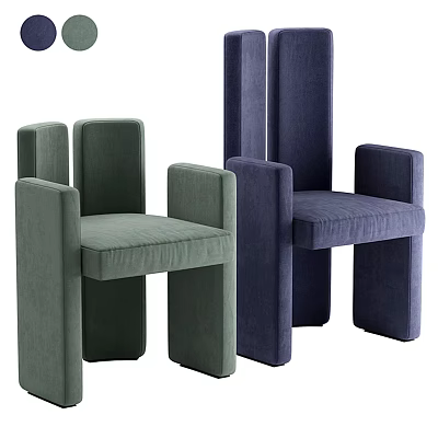 Modern Minimalist Accent Chair With Green Navy Blue Plush Upholstery And Wide Armrests 3d model
