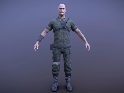 Man In Green Short Sleeve Shirt With Camouflage Pants And Tactical Vest Wrist Guards Boots 3d model