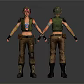 3D Female Tactical Character Model With Helmet Shoulder Pads Camouflage Pants Front Back Views