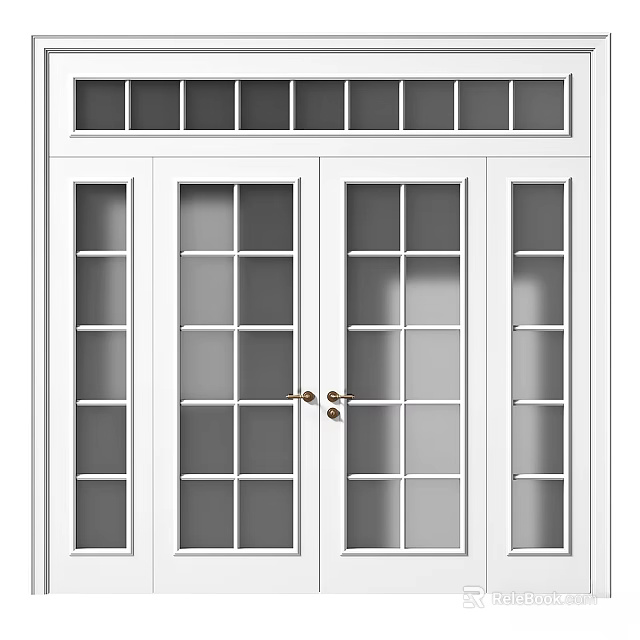 White Casement Door with Multiple Glass Panes and Symmetrical Design 3d model 