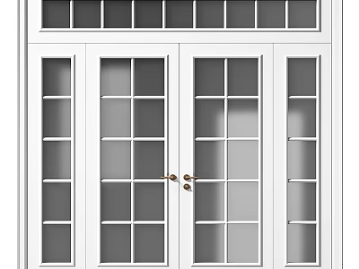 White Casement Door with Multiple Glass Panes and Symmetrical Design 3d model