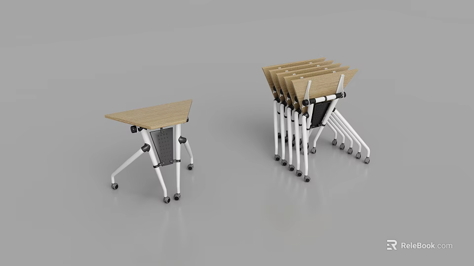Foldable Conference Table With Wheels Wooden Top And Metal Stackable Design 3d model