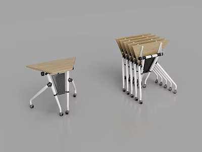 Foldable Conference Table With Wheels Wooden Top And Metal Stackable Design 3d model