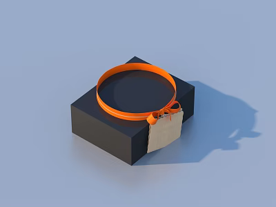 Durable Orange Silicone Household Bracelet For Everyday Use With Tag On Black Base 3d model