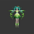 Fantasy Game and Movie Character with Turquoise Hair Red Headpiece Vine Decorations and Plant Dress