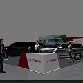 Automobile Exhibition Booth With Multiple SUVs And Large Background Screen Display Setup