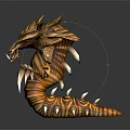 Dragon Like Mythical Creature with Golden Brown Stripes Sharp Claws Horns and Scaly Body