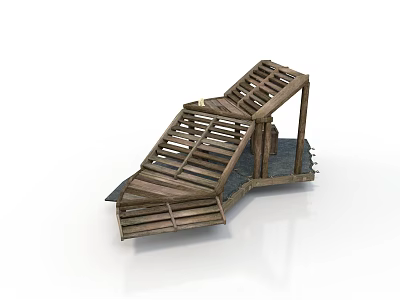 Outdoor Wooden Building Structure With Sloped Rooftop And Detailed Frame Construction 3d model