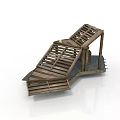 Outdoor Wooden Building Structure With Sloped Rooftop And Detailed Frame Construction