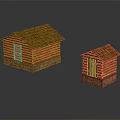 Two Log Cabins With Wooden Roofs And Stone Base Architectural Design