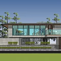 Modern Single Family House Exterior Design With Large Glass Windows And Lush Greenery