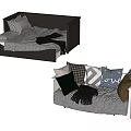 Modern Storage Sofa Beds With Dark Drawers Light Frame And Plaid Pillows 3d model