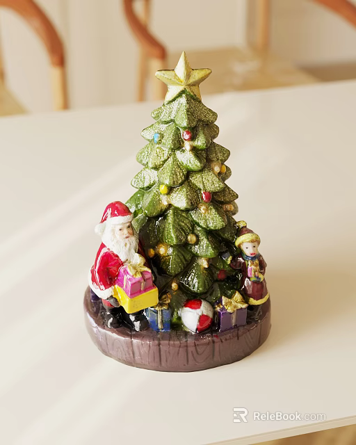 Festive Decorative Ornament Set With Green Christmas Tree Santa Claus Figurine And Gifts 3d model 