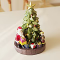 Festive Decorative Ornament Set With Green Christmas Tree Santa Claus Figurine And Gifts