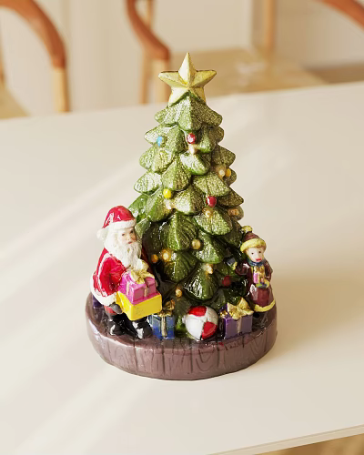 Festive Decorative Ornament Set With Green Christmas Tree Santa Claus Figurine And Gifts 3d model