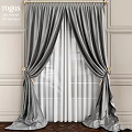 Elegant Gray Curtains With White Sheer Panels And Gold Tiebacks On Decorative Wall Panels