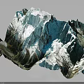 Detailed 3D Mountainous Terrain Model With Snow Capped Peaks And Green Slopes