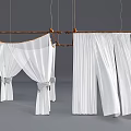 Elegant White Ceiling Drapery Design With Sheer Fabric Wooden Rods And Tied Accents