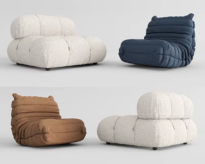 Plush Textured Bean Bag Chairs in White Navy Blue and Brown Comfortable Seating Options 3d model