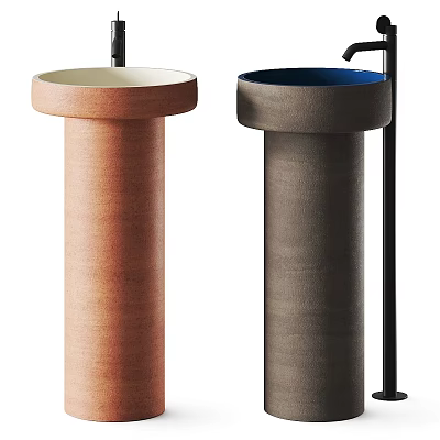 Modern Pedestal Washbasins in Light Brown and Dark Gray with Circular Top Design 3d model