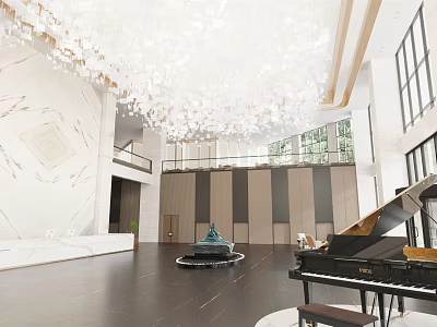 Luxurious Hotel Lobby Interior Design With Crystal Chandelier Grand Piano And Marble Walls 3d model