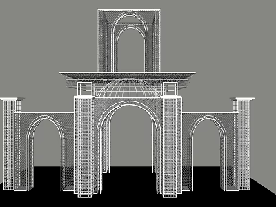 Detailed Architectural Wireframe Model Featuring Arches Domes Columns And Structural Design 3d model