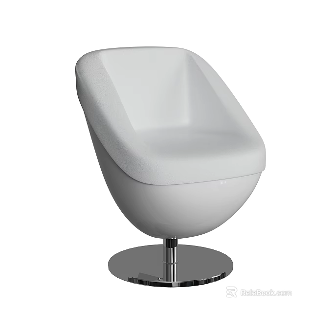 Modern White Egg Shaped Single Chair With Smooth Surface And Metal Base 3d model 