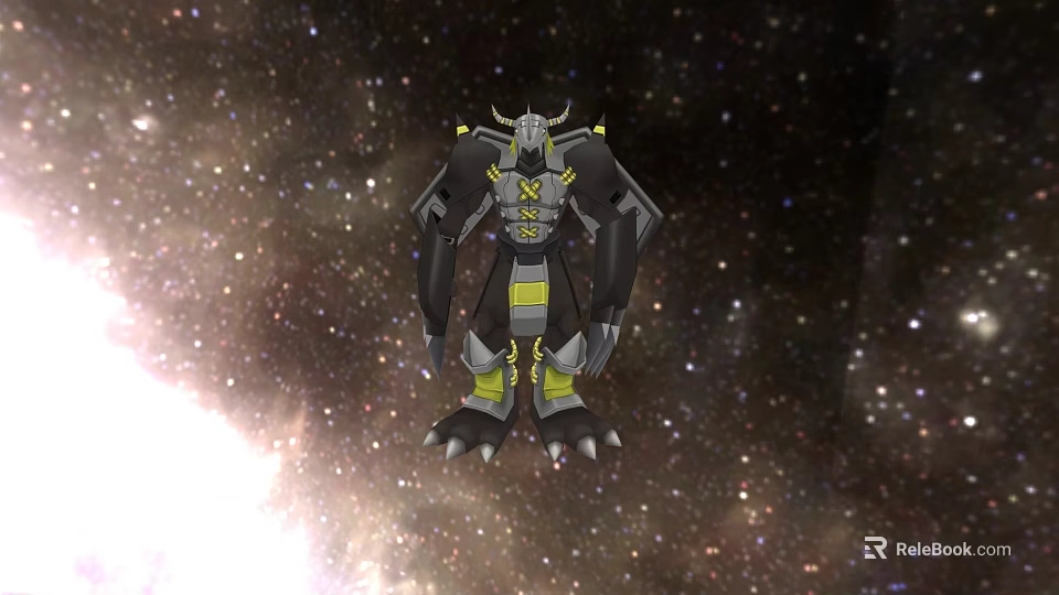 Game Movie Character With Black And Yellow Armored Mechanical Design In Starry Space 3d model 
