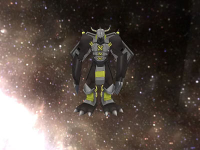 Game Movie Character With Black And Yellow Armored Mechanical Design In Starry Space 3d model